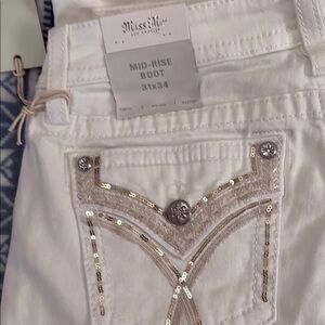 NEW Miss Me White Boot Cut Jeans with Western-Inspired Detailing